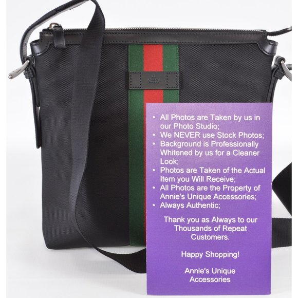 NEW Gucci 631199 Black Techno Canvas Red Green Web Messenger Bag Purse - Picture 2 of 12